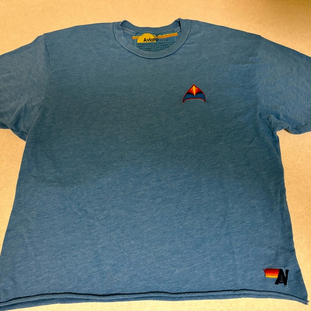 Aviator Nation Heather Blue Tee with Rainbow Logo